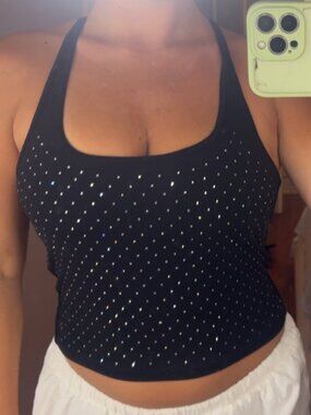 Victoria’s Secret PINK Black Rhinestone Halter Crop Top Size S